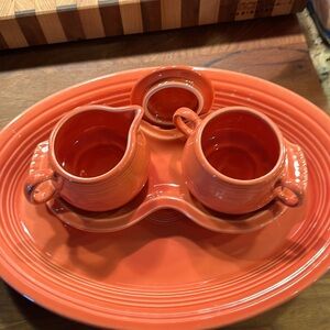 Fiestaware 5 piece bundle sugar creamer tray with serving platter peachy orange